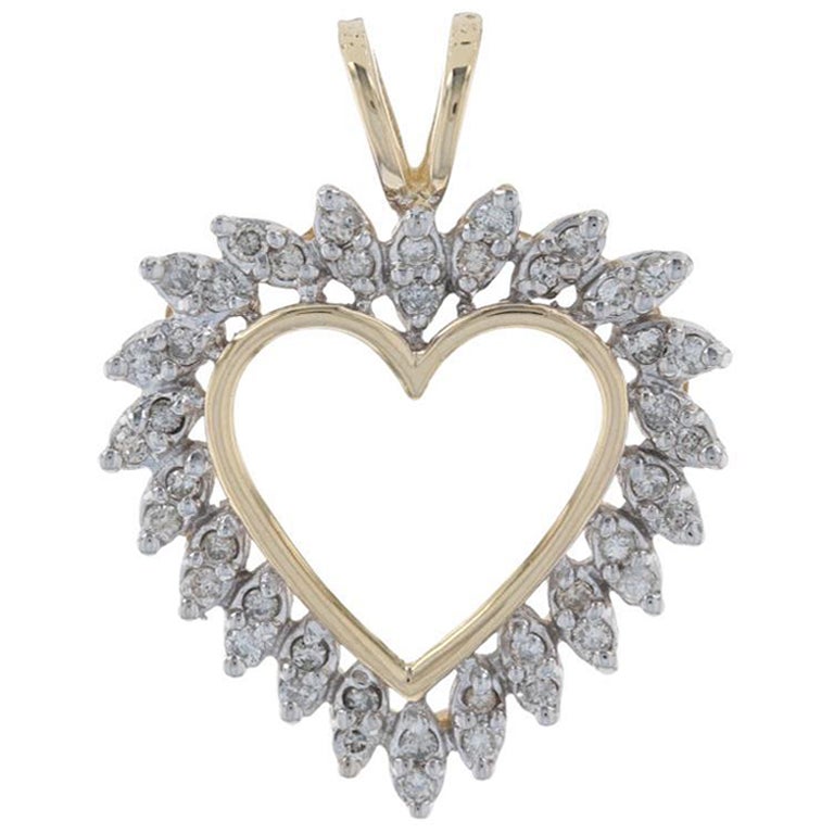 Yellow Gold Diamond Heart Wreath Pendant, 14k Round Brilliant Cut .50ctw Love