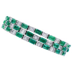Emeralds, Diamonds, 18 Karat White Gold Modern Bracelet