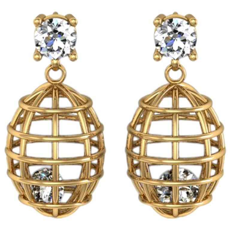 Lidy Peters & Sparkles Diamond Gold Earrings For Sale