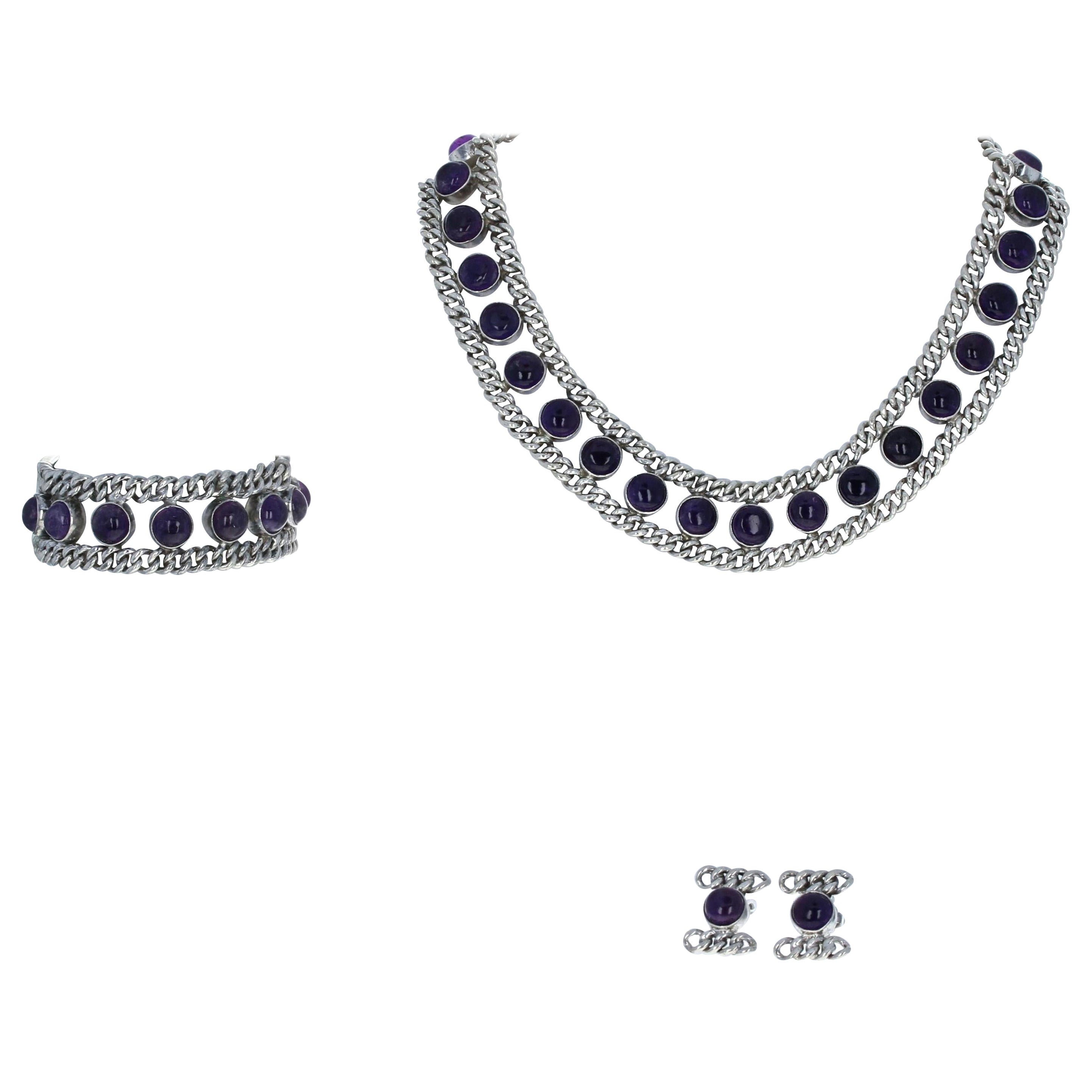 Emma Melendez Amethyst Earrings, Bracelet, & Necklace Set Sterling Silver 925