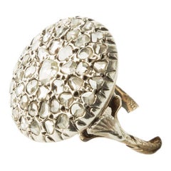 Fascinating Ring in Silver and 9 Kt Gold with Diamond Rosettes from the 1950s