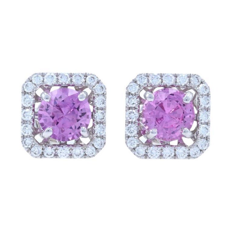 4.72 ct Pink Sapphire and Diamond Accent Flowers Stud Earring in 14k