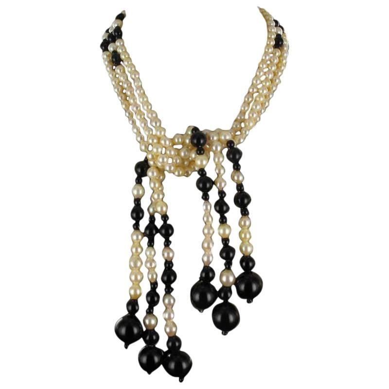 Baume Onyx Pearl Long Necklace 
