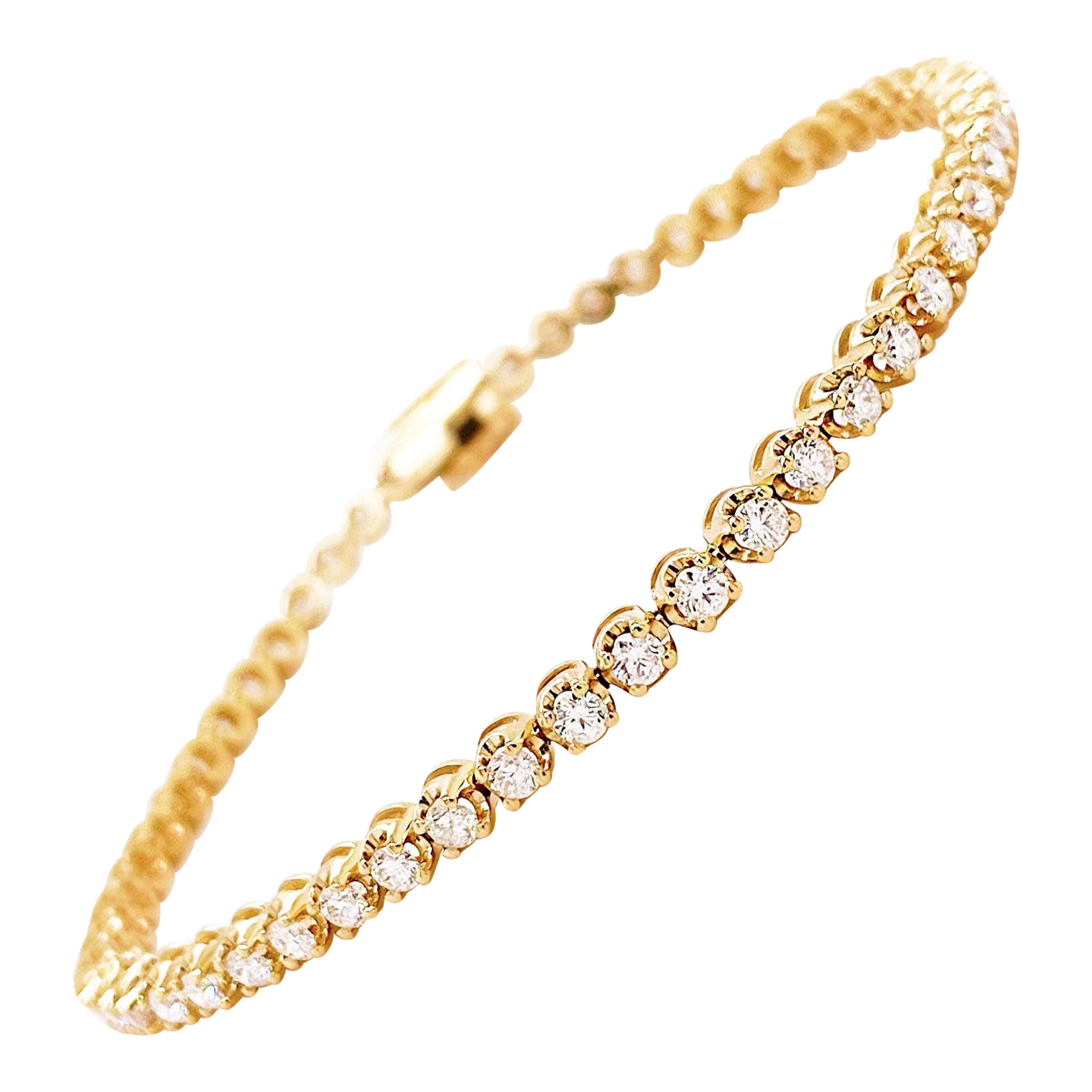 2.41 Carat Tennis Bracelet in 14K Yellow Gold, 54 Diamond Eternity Bracelet For Sale