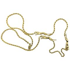 Cartier Three Panther Gold Long Chain Necklace