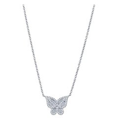 0.27ctw Baguette & Round Diamond 14k White Gold Butterfly Pendant Necklace