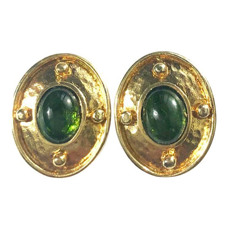 Gold Plated Green Tourmaline Earrings For Sale