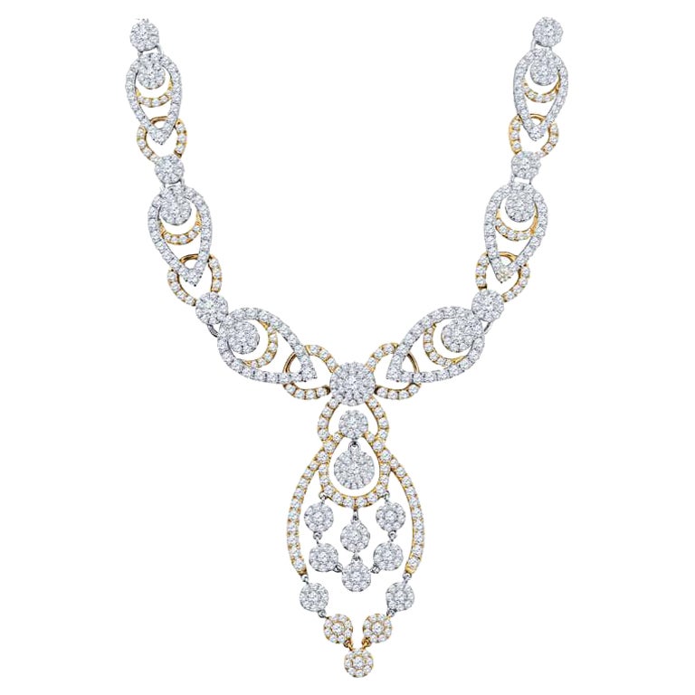 18.00ctw Pave Set Round Diamonds 18k White & Rose Gold Swirl Pendant Necklace For Sale