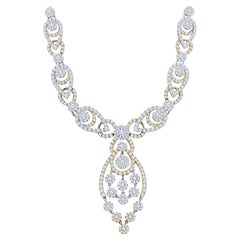 18.00ctw Pave Set Round Diamonds 18k White & Rose Gold Swirl Pendant Necklace