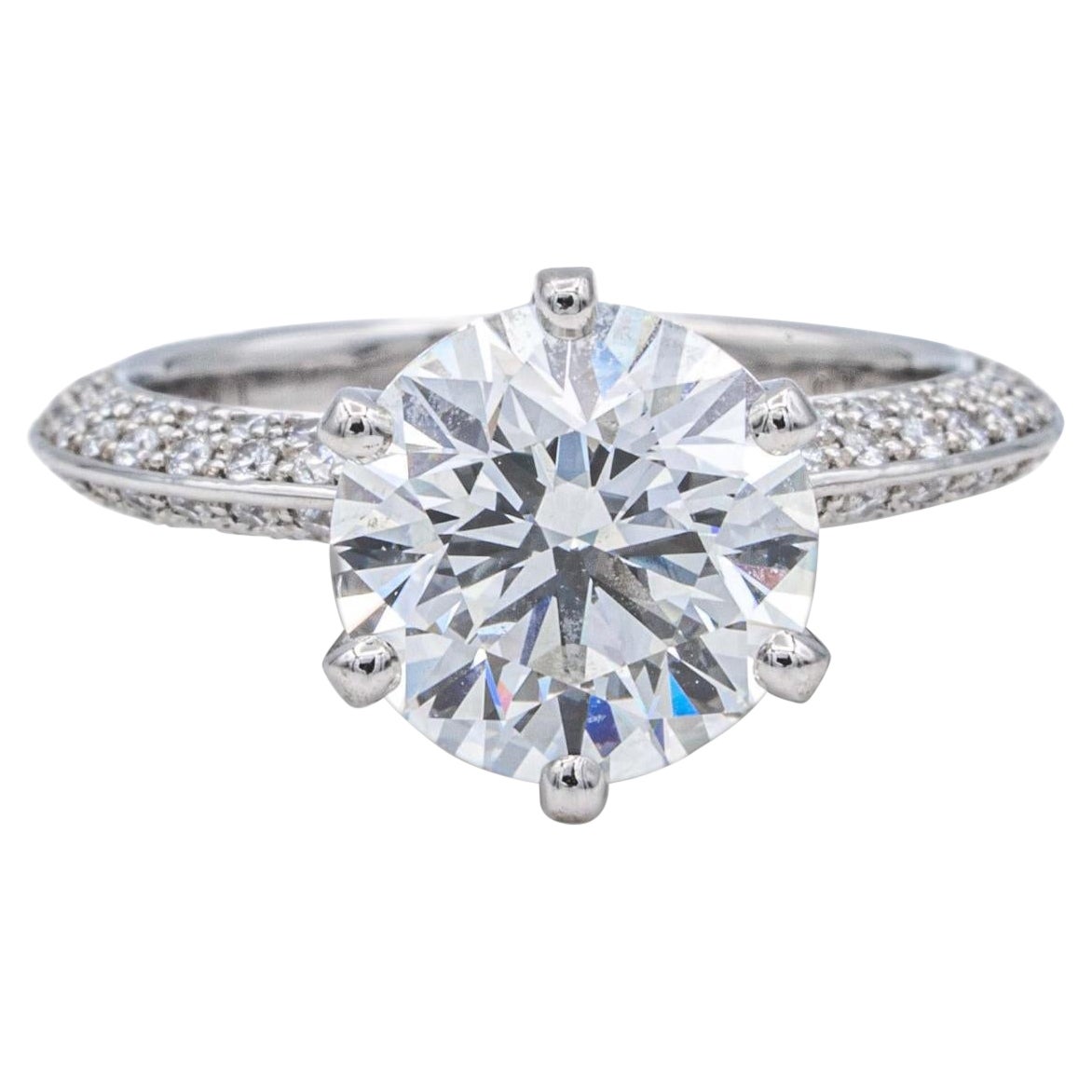 Tiffany & Co. Pave Platinum Setting Diamond Engagement Ring 2.39 Cts. Total HVVS