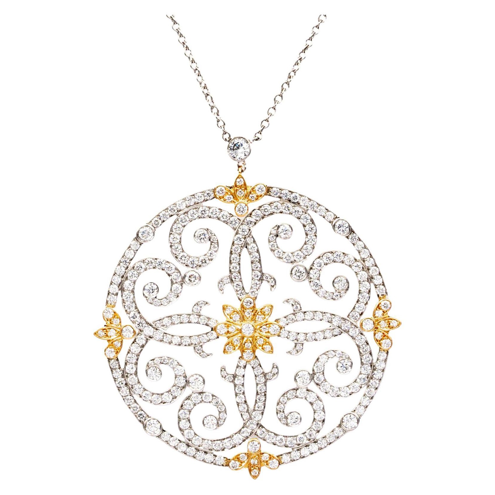 Tiffany & Co. Enchant Platinum and Rose Gold Scroll Diamond Pendant Large Model