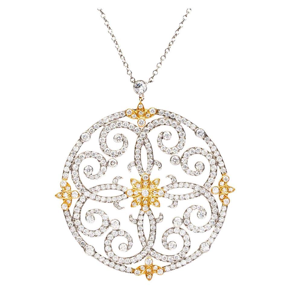 Tiffany and Co. Enchant Platinum and Rose Gold Scroll Diamond Pendant ...