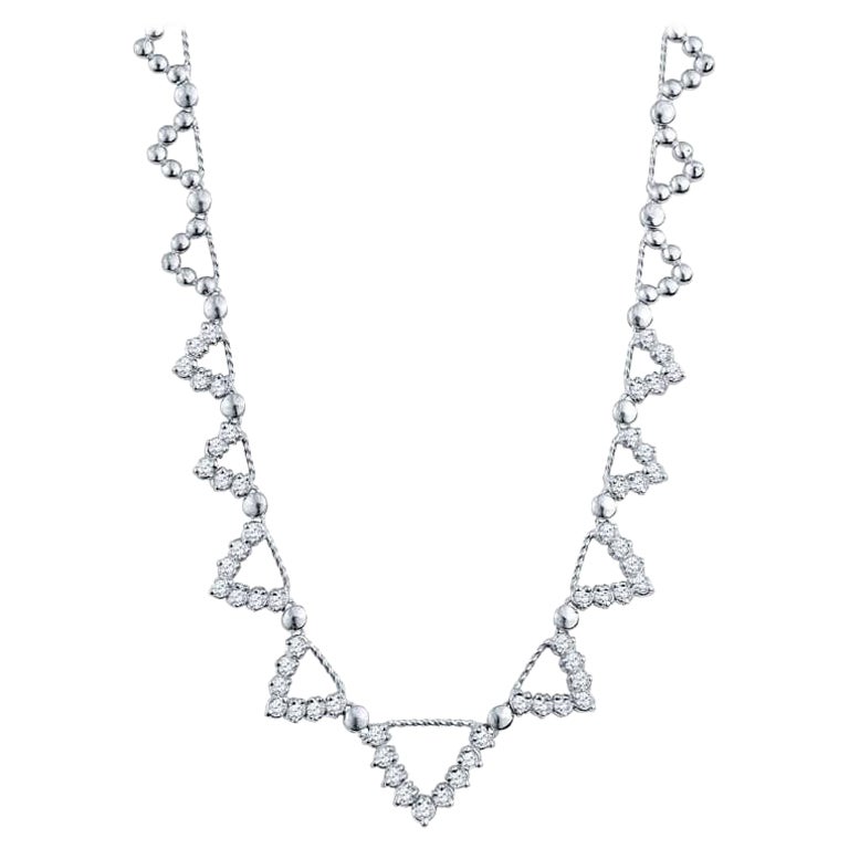 3.50ctw Geometric Diamond Beaded Necklace, 14 Karat White Gold For Sale
