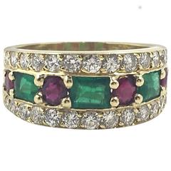 Van Cleef & Arpels Emerald Ruby Diamond Gold Band Ring