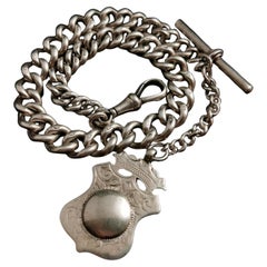 Antique Victorian Silver Albert Chain, Watch Chain, Fob