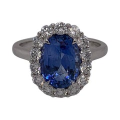 3.52 Carat Oval Blue Sapphire & Diamond Ring in 18 Karat White Gold