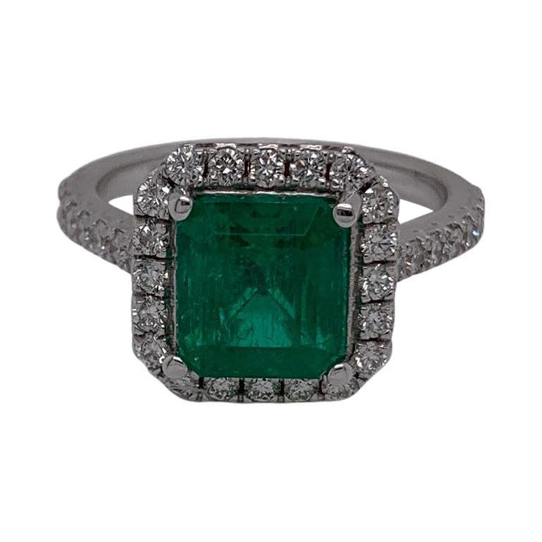 2.10 Carat Square Emerald & Diamond Ring For Sale