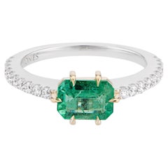 Horizontal 6 Claw Emerald & Diamond Engagement Ring by Harlin Jones