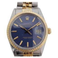 Mens Rolex Oyster Perpetual Date 15053 Automatic Blue Dial 1980s w Box RA11