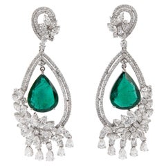 21.97ct Emerald & Diamond Chandelier Earrings 18-Karat White Gold