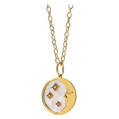 Syna Yellow Gold Moon and Stars Mother of Pearl Pendant with Champagne Diamonds