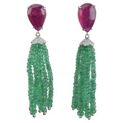 Colombian Emerald and Rubelite Dangle Earrings