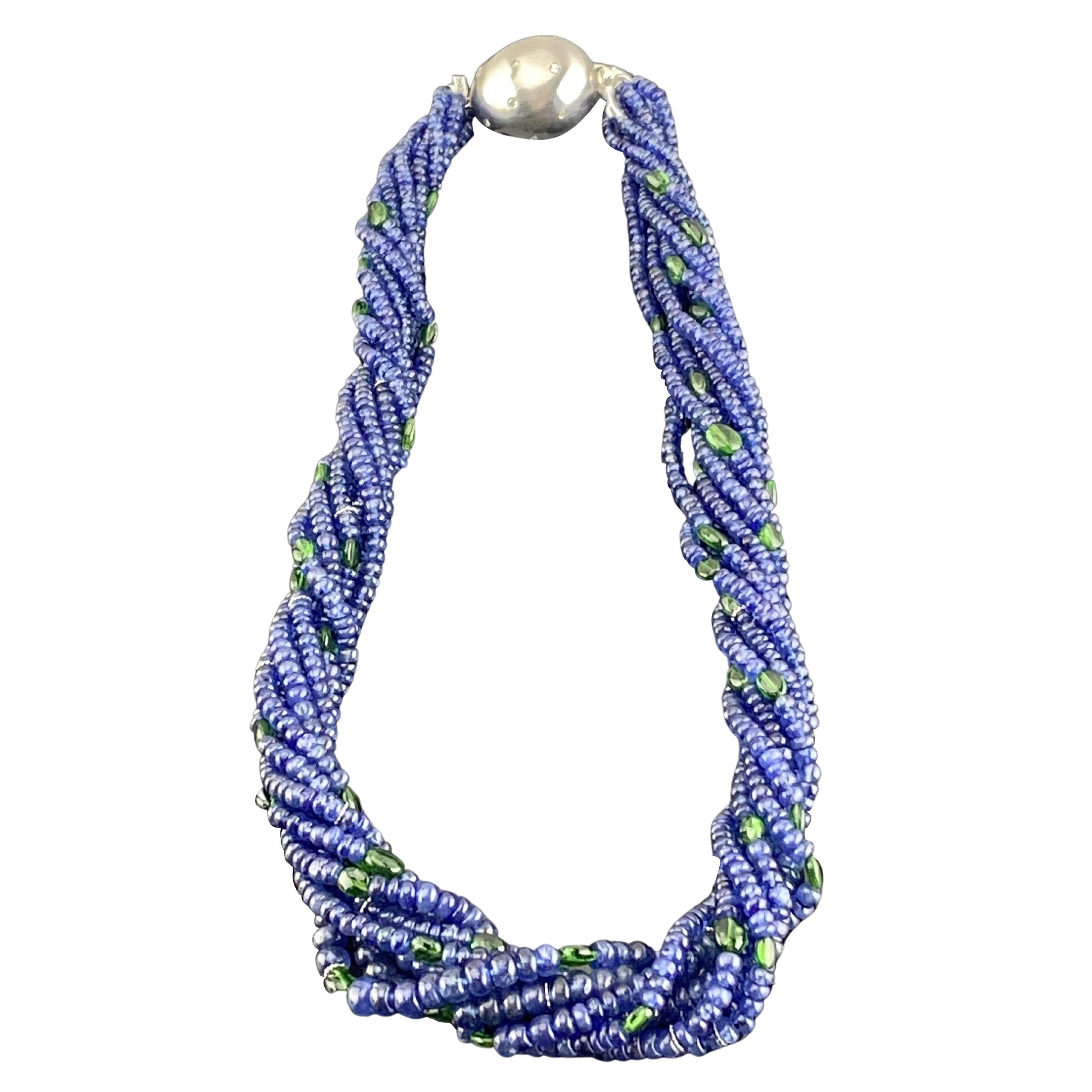 Blue Sapphire and Emerald Multi Strand Beaded Necklace