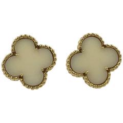 Van Cleef & Arpels White Coral Vintage Alhambra Earrings