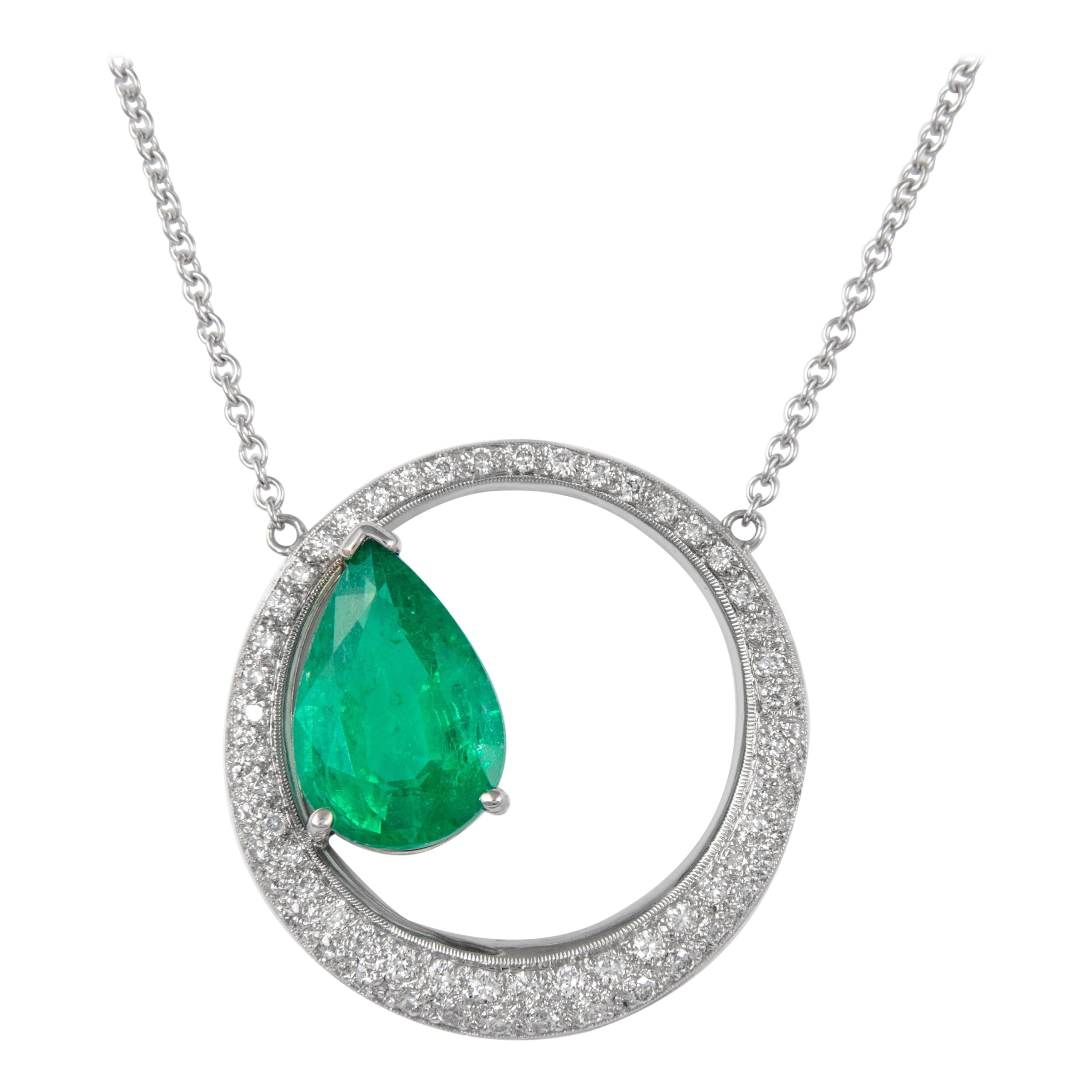 Muzo Emerald Colombia Emerald 18K White Gold Pendant Necklace at 1stDibs