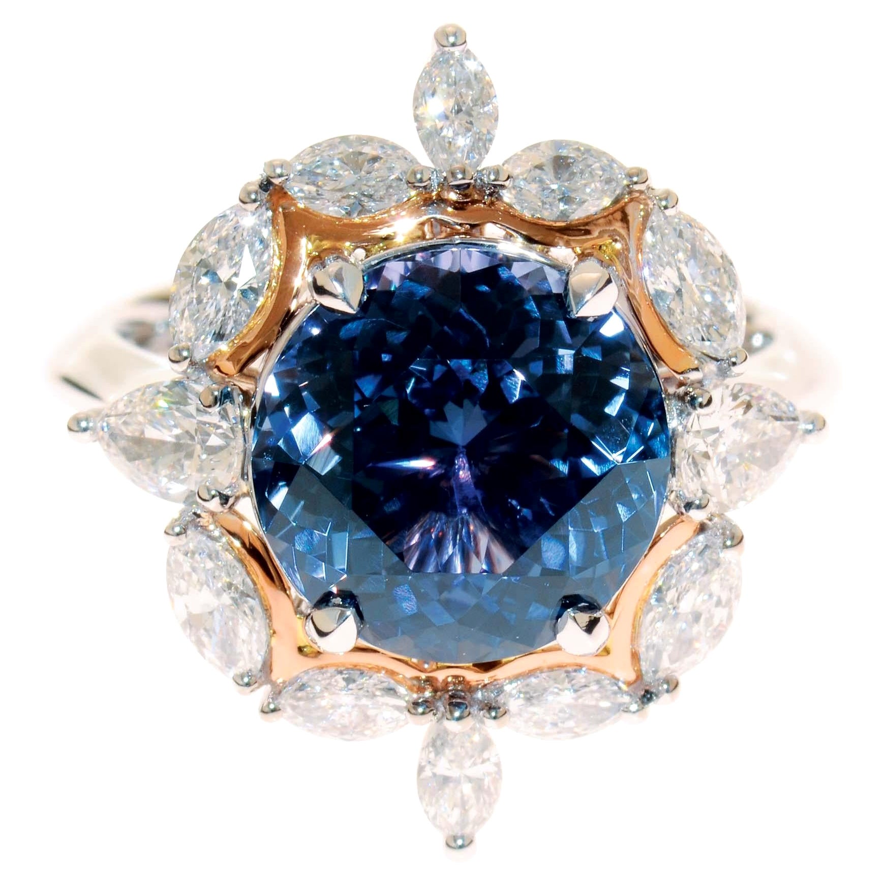 Tana, Tanzanite and Diamond Cluster White and Rose Gold Dress Ring For Sale  at 1stDibs