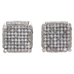 White Gold Diamond Pav Cluster Stud Earrings, 10k Single Cut 1.00ctw Pierced