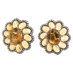 Citrine Diamond Stud Earrings in 18 Karat White Gold