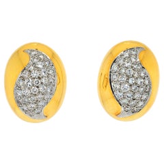 David Webb Platinum & 18K Yellow Gold Oval Bombe Pave Diamond Earrings