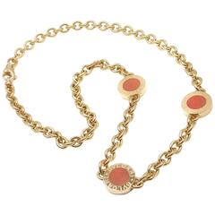 Vintage Bulgari Coral Logo Link Gold Necklace