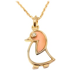 Van Cleef & Arpels Coral Mother Of Pearl Diamond Gold Pendant Necklace