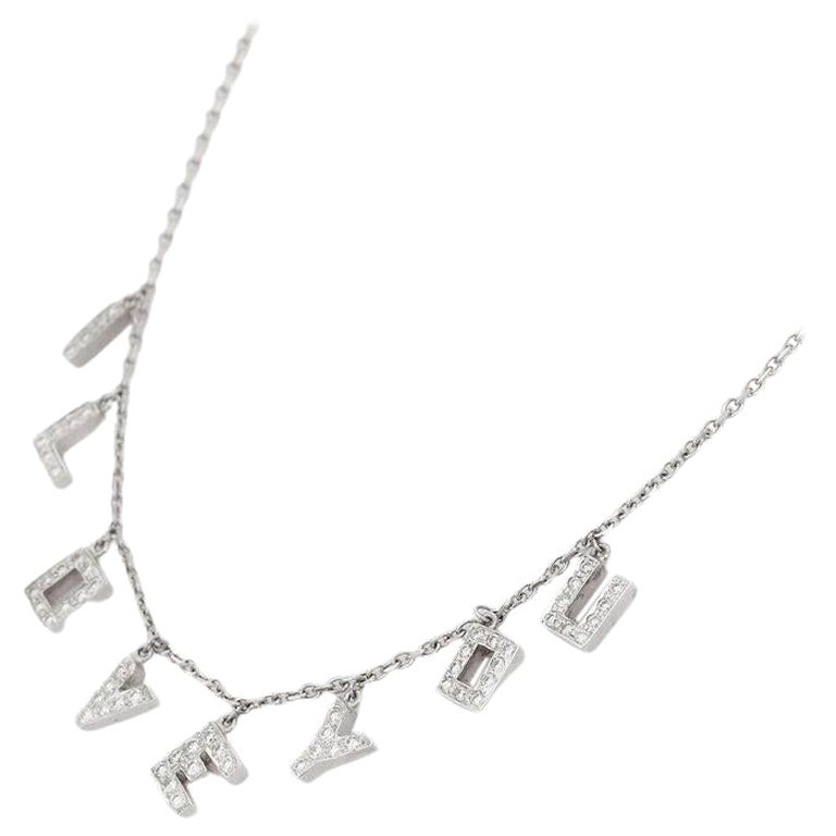 14kt Solid White Gold I Love You Diamond Necklace Gift for Valentine For Sale