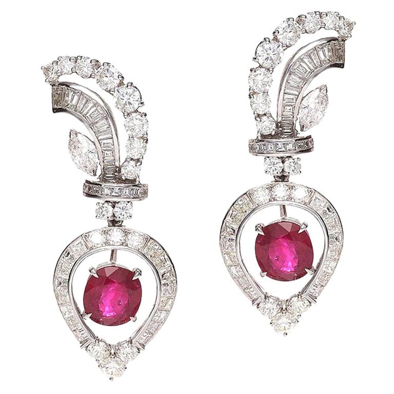 Diamond Earrings with Rubies For Sale
