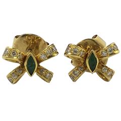 Cartier Emerald Diamond Gold Bow Earrings
