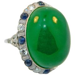 1950s Jade Moonstone Sapphire Diamond  Platinum Ring