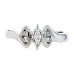 White Gold Diamond Engagement Bypass Ring, 10k Marquise Cut .16ctw