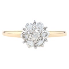 Yellow Gold Diamond Halo Engagement Ring, 10k Round Brilliant Cut .60ctw Floral