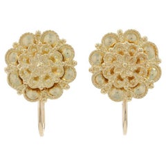 Yellow Gold Flower Stud Earrings, 18k & 14k Milgrain Blossom Non-Pierced