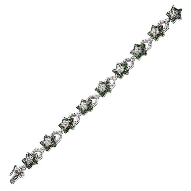 Tsavorites and Diamonds Flower Bracelet