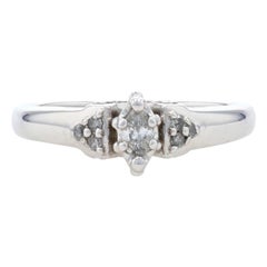 White Gold Diamond Engagement Ring, 10k Marquise & Round .25ctw Cathedral