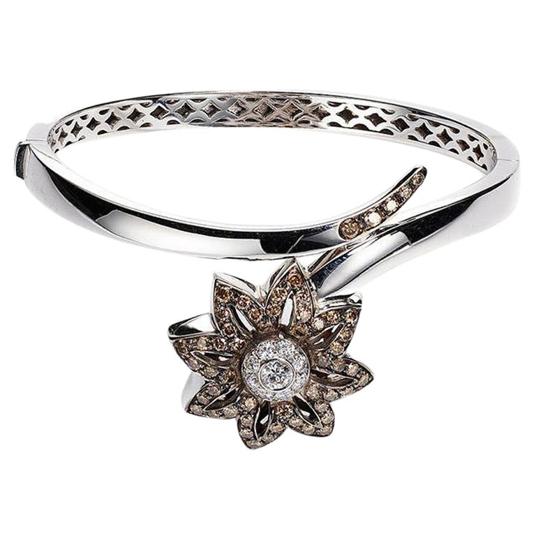 Bracelet jonc à fleurs en diamant brun