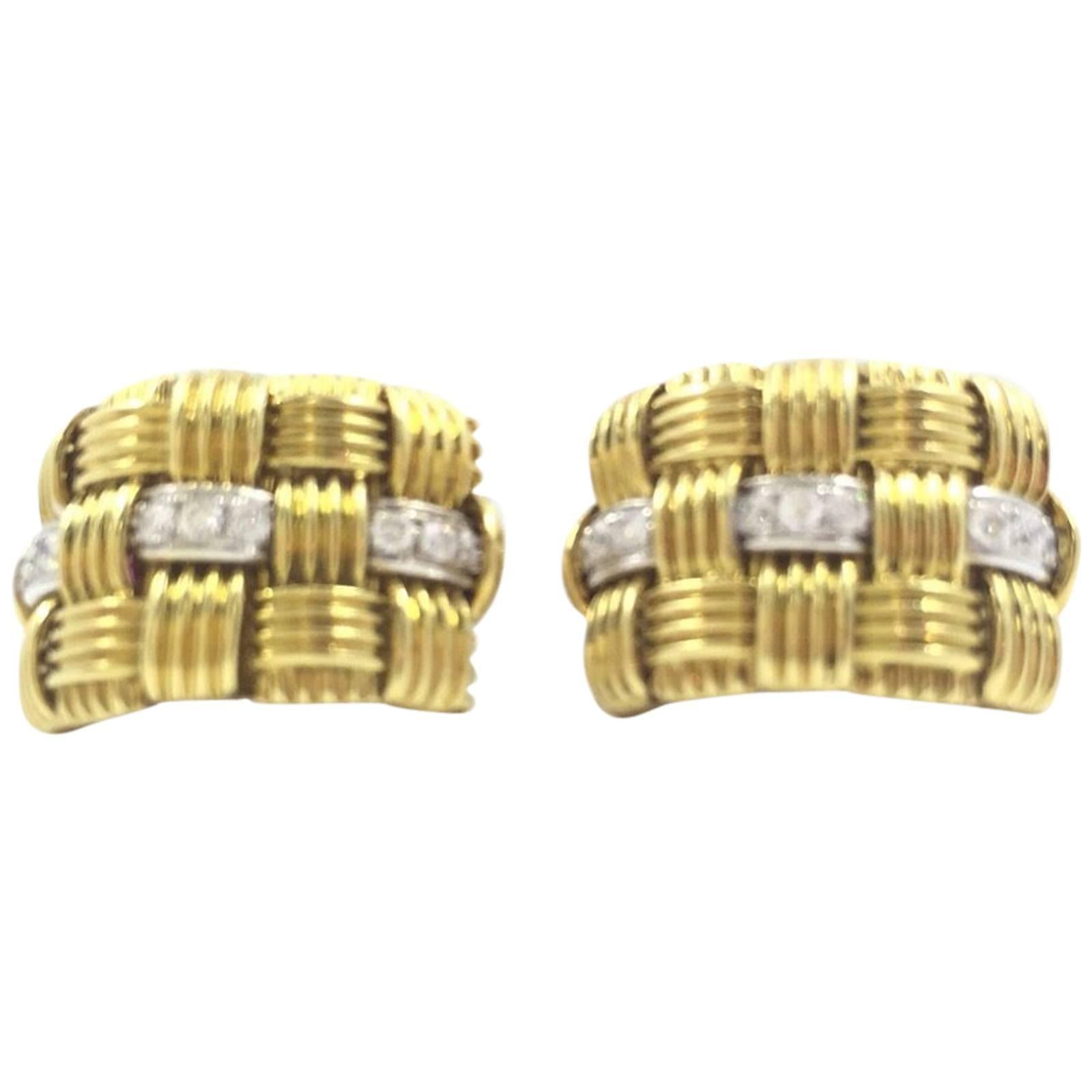 Roberto Coin Diamond Gold Appassionata Earrings For Sale