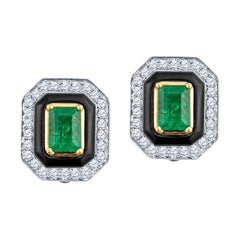 0.70ctw Radiant Cut Emerald with 0.25ctw Round Diamond Convertible Stud Earrings