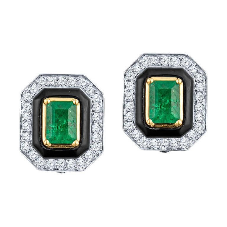 0.70ctw Radiant Cut Emerald with 0.25ctw Round Diamond Convertible Stud ...