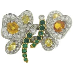 Chantecler Yellow Sapphire Emerald Diamond Gold Dragonfly Ring