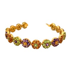 Vaid Roma 18KT Yellow Gold Bracelet with Citrine, Peridot, & Amethyst Flowers
